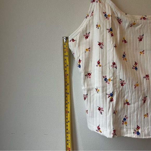 Old Navy XL Tall Ribbed Floral Tank Top Adjustable Straps White Cotton Blend NWT - Picture 9 of 12